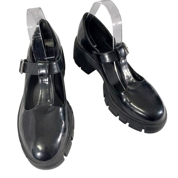 MADDEN GIRL! ULTRA SUPER CHUNKY BLACK PATENT LEATHER T-STRAP MARY JANE'S! SZ 9.5 - Picture 2 of 10